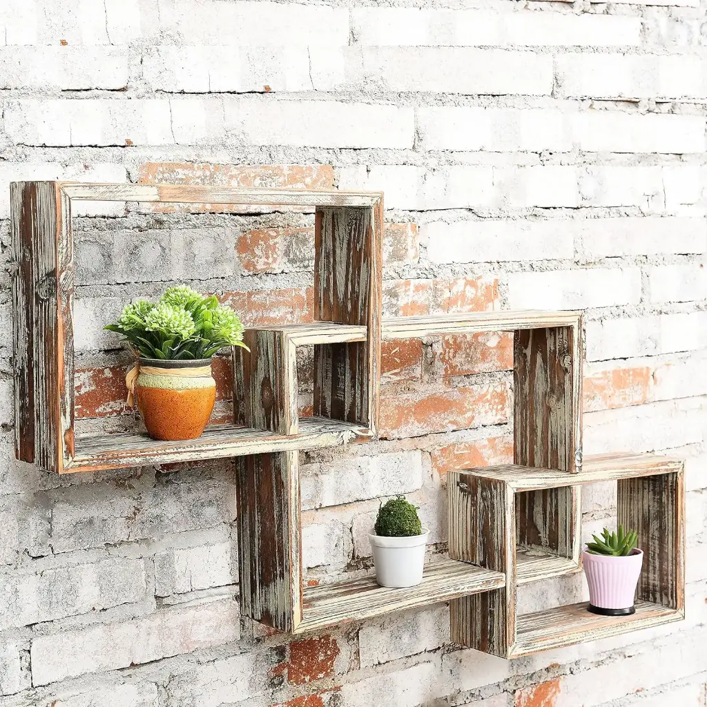Wall Mounted Interlocking Floating Wooden Shelves