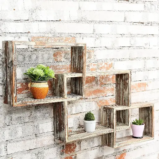 Wall Mounted Interlocking Floating Wooden Shelves