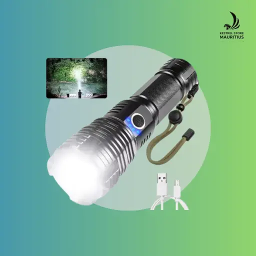 LED Flashlight – 5 Modes, Zoomable, USB Rechargeable, 1,200 Lumens